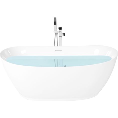 Freestanding Bathtub White Acrylic 1700 x 800 mm Oval Modern Soaking Bath Thin Rim YACUCES (1/5)