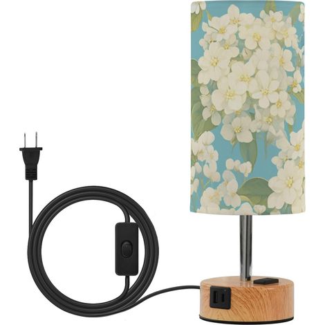 linqin Grande lampe de table à fleurs bleues et blanches avec (1/5)
