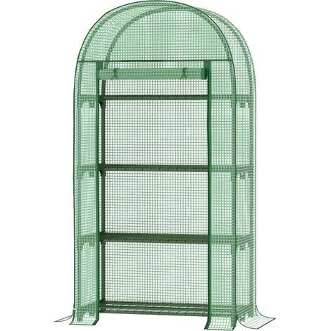 Serre de balcon à 4 niveaux avec porte enroulable, serre potagère avec structure en acier et bâche en PE, pour plantes, légumes, fleurs, fruits, anti-UV, 80 x 50 x 160 cm, verte (1/4)