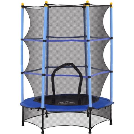 4.6FT Kids Trampoline with Safety Enclosure for Ages 3-10, Indoor Outdoor Fun, Blue Trampoline for Children