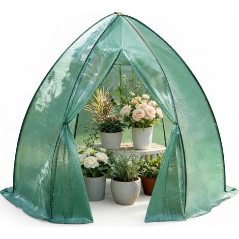 ELVMI Invernadero de Jardín Tipo Tipi con Puerta con Cremallera y Mosquitera, Acero y PE Verde 240 x 200 x 240 cm (1/5)