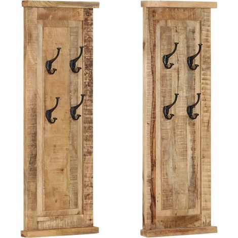 Set di 2 appendiabiti da parete vintage in legno massello di mango 38 x 100 cm con robusti ganci in ferro in legno marrone 020046939