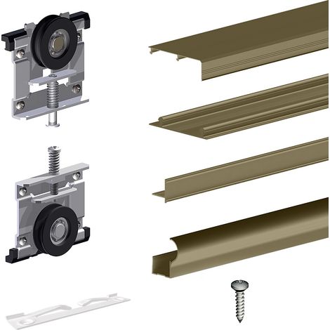 Kit SLID'UP 230 aluminium anodisé bronze pour 2 portes de placard coulissantes 19 mm - rail 1,8 m - 70 kg
