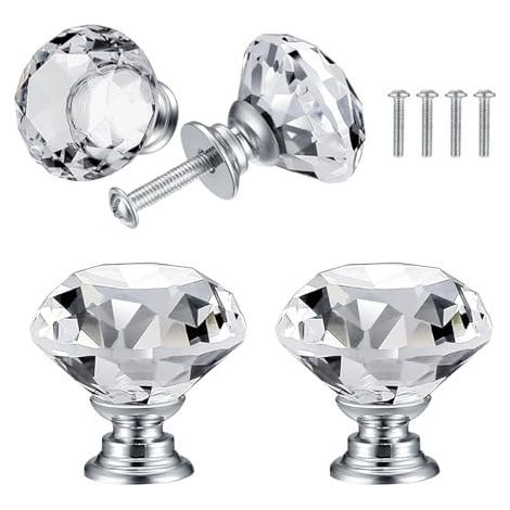 4 Stück Kristall-Türknöpfe, Diamantgriffe, Diamant-Möbelgriffe, Dekorative Knöpfe für Schränke, Schubladen und Küchen – 30 mm (1/5)