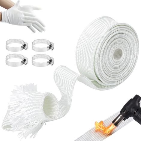 Gaine Thermique Tuyau D'échappement 25mm en Fibre de Verre 300cm Manchon Haute Température pour Tuyau Échappement Générateur Chauffage de Stationnement Protection Flexible avec Colliers (1/5)