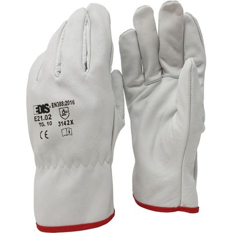 Neri Safety Guantes de Trabajo en Flor de Cuero de Vacuno/Cuero Curtido Talla 7 - Paquete de 12 Pares