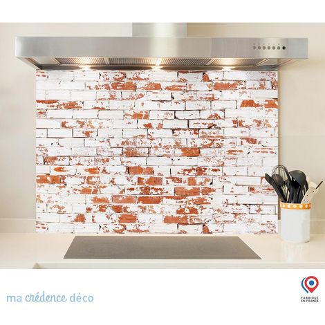 Fond de hotte : Mur briques rouges et blanches - Verre trempé - 60 cm - 45 cm (1/5)