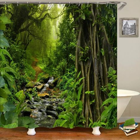 Filiyano-Rideau de douche motif paysage forestier, impression 3D, tissu polyester lavable avec crochets, paravent décoratif pour la maison, L 165 x H