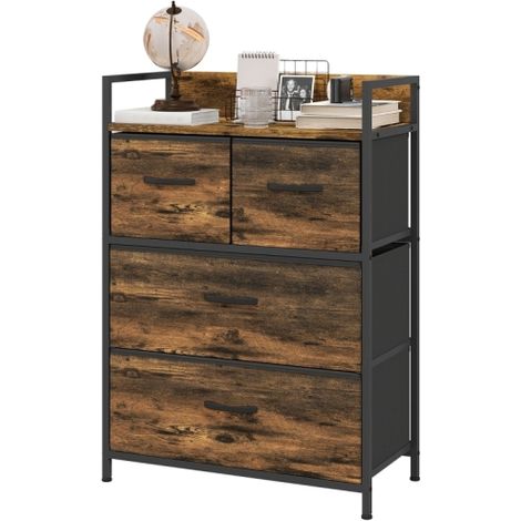 Kommode, Sideboard, 4 Stoffschubladen, Industrial Design, 60x29x85cm, Braun/Schwarz 
On-Site