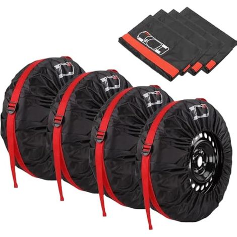 KUWUG 4 Pièces Housse Roue de Secours 18 à 22 Pouces Chaussette Pneu Neige Housses Pneus Auto, Housse Pneu Chaussettes Pneus Auto avec Poignée Renforcée (Diamètre 80 cm) (Rouge Noir) (1/5)