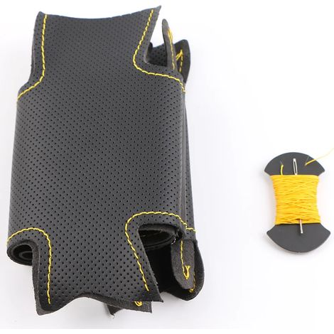 Housse de volant personnalisée d'origine (fil jaune) pour Honda Civic (ancienne génération 2006-2011). Cuir tressé noir. (1/5)