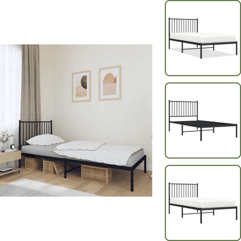 Cadre de lit métal sans matelas avec tête de lit noir 90x190 cm - Cadre De Lit - Lit Double - Lit Metal - Lit Moderne - Literie