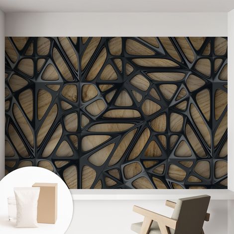 Papier peint intissé avec imprimé installation simple qualité excellente sans désordre - Colle incluse gratuite Réseau en bois 152x104 cm (1/5)