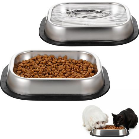 Large stainless steel feeding tray 30x24cm - for dogs/cats, non-slip, for everyday pet use (1/5)