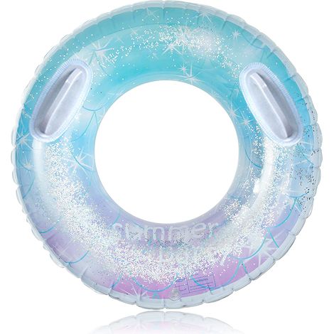 Bouée gonflable transparente avec paillettes colorées pour piscine, idéale pour s'amuser dans l'eau en été. Jouet flottant pour la plage et la piscine. Convient aux adultes et aux enfants.