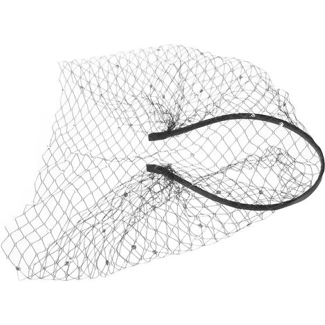 Black Fabric Bridal Headpiece with Mesh Veil and Rhinestones (1/5)