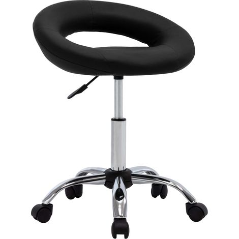 Tabouret de travail à roulettes, en similicuir noir