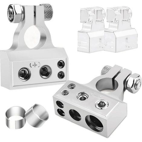 Jeu de bornes de batterie avec 2 couvercles transparents et joints pour rénovation d'autoradio, argent