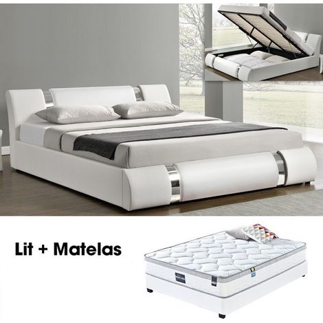 MEUBLER DESIGN Ensemble Matelas Sommier Coffre Blanc 180 Nova, Polyuréthane, Style Contemporain, 233 x 193 x 87 cm (1/4)