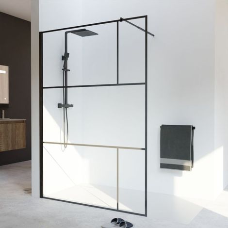 Cuisibane – Paroi de douche fixe 140 cm – Verre trempé 8 mm – Profilé aluminium noir mat – Système Stop Water pour étanchéité optimale (1/5)