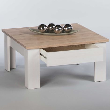 Table basse Armando 78x78cm avec 1 tiroir - chêne/blanc