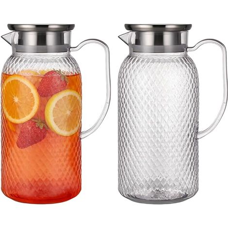 Pichet Plastique 1,8 L, Carafe Eau avec Couvercle, Incassable et Résistante à la Chaleur, Pour Réfrigérateur, Lait, Café et Limonade (1/5)
