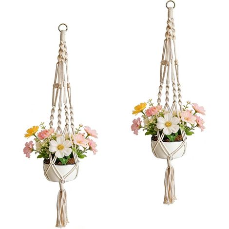 2 Pièces Suspension Plante Macramé Support Pots pour Fleur en Coton avec Anneau Métal, Déco Bohème pour Pot de Fleur Suspendu pour Fenêtre Balcon Salon (1/5)
