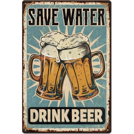 Plaque Metal Vintage de Bière en Étain pour Économiser de L'Eau Boisson Bière Plaque Vintage Metal Affiche en Métal Rétro Signe Drôle de Grotte D'Homme (1/5)
