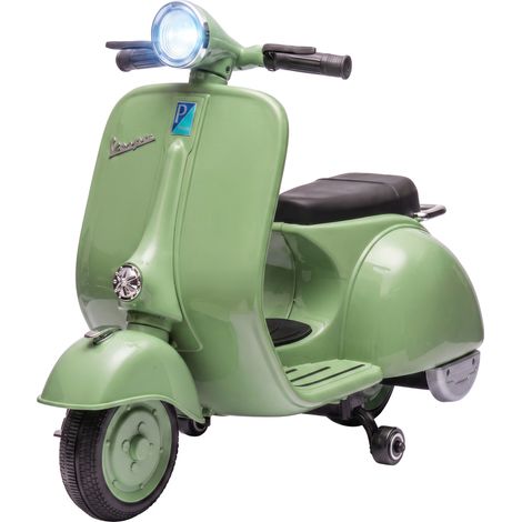 AIYAPLAY Moto Elettrica per Bambini Licenza VESPA con Rotelle Rimovibili, Verde (1/5)