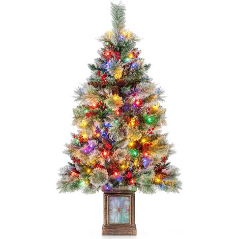 1,2M Sapin de Noël Artificiel, Arbre Artificiel avec 100 LEDs, 11 Modes de Scintillement, 4 Niveaux de Luminosité avec Télécommande (Vert+Arbre Enneigé, 90 x 90 x 120CM) (1/5)