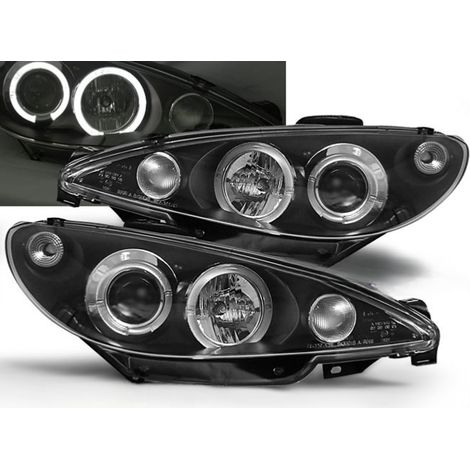 Paire de feux phares Peugeot 206 de 1998 a 2002 angel eyes noir - Montage H4-27361716