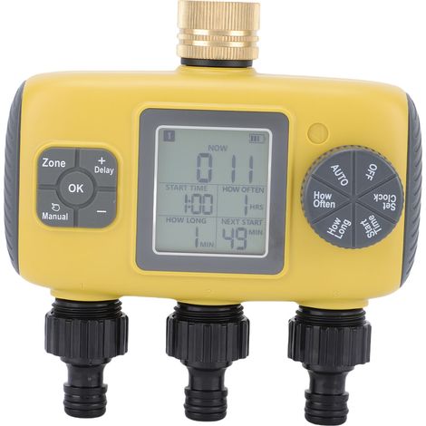 Minuteur d'arrosage avec temporisation en cas de pluie, modes manuel et automatique, étanche IPX5, 3 zones, pour jardin, pelouse et parterres de fleurs (1/5)