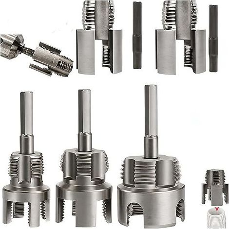 Lot de 4 Filières à Fileter pour Tuyaux PVC - Outils de Filetage en Plastique pour Raccords de 1/2", 3/4" et 1" (1,27 cm, 1,9 cm, 2,5 cm) - Kit de Réparation et d'Installation de Plomberie (1/3)