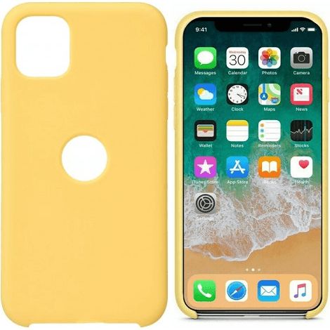 Funda silicona iphone 11 agujero logo textura suave  Amarillo claro