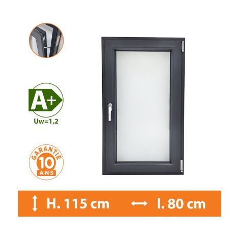 Direct Fenêtres – Fenêtre PVC 1 vantail gris 115x80 cm – Double vitrage 4/16/4 – Isolation thermique A+ – Ouverture oscillo-battante (1/5)