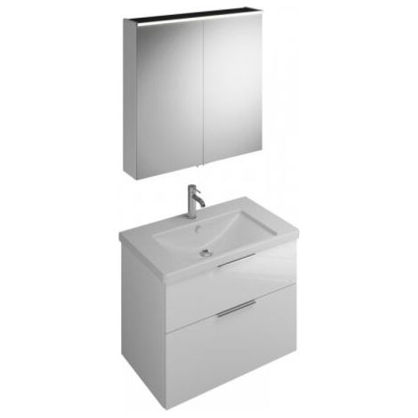 Burgbad Eqio Badmöbel-Set, mit Keramikwaschtisch + Unterschrank und Spiegelschrank, mit Stangengriff Eiche Dekor Cashmere/Alpinweiss 83 cm