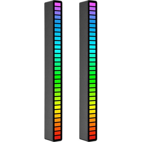 Juego de 2 luces LED RGB de 32 LED controladas por sonido, 18 colores, modo espectro, 5 velocidades, 4 niveles de brillo, USB Tipo-C, para coche/videojuegos.