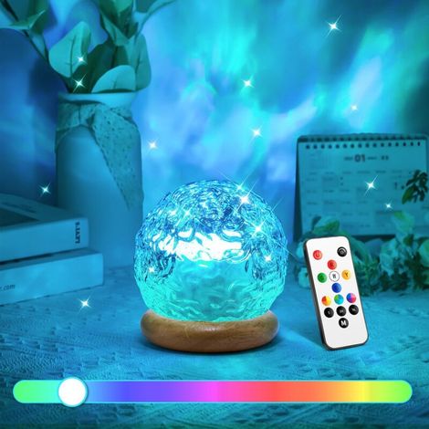 Lampe Projecteur Effet Aurore Vague Océan, Veilleuse Cristal avec Télécommande & Minuterie, Lumière Ambiance Ondulation Eau 16 Couleurs, Projecteur Lampe de Chevet pour Chambre (1/5)