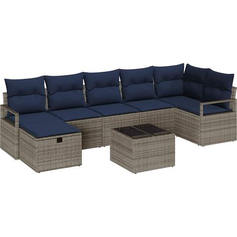 Maison Exclusive - Set di divani con cuscino 8 pcs Grigio e Blu Navy polyrattan