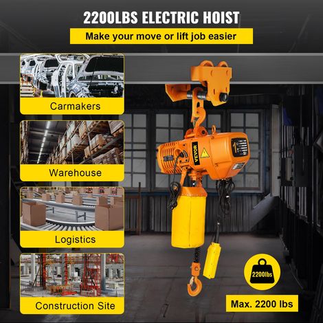 Palan Électrique à Chaîne, Capacité de Charge 1 t, Hauteur de Levage Max. 4 m, 1,1 kW, Grue Aérienne Monophasée avec Chaîne G80, Té… (1/5)