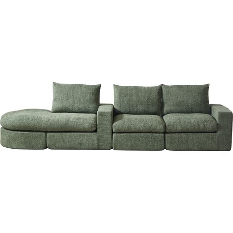 Sofá modular en L de chenilla verde con chaise longue reversible 250 x 160 x 80 cm MODENUIT (1/5)