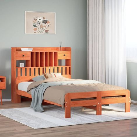 Bookcase Bed without Mattress Wax Brown 135x190 cm Double Solid Wood Pine vidaXL (1/5)