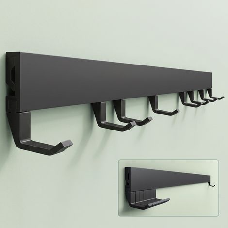 Mai & Mai Garderobenleiste mit 8 verstellbaren Haken, Kleiderhaken aus Aluminium, Wandgarderobe Garderobenhaken 80cm Matt schwarz Stalo-10