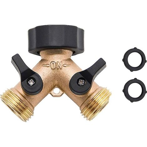 Zweiwege-Gartenhahn aus Messing, 3/4"-Y-Anschluss (Innengewinde), Bewässerungsventil, Wasserverteiler, Schnellkupplung für Gartenschlauch (1/5)