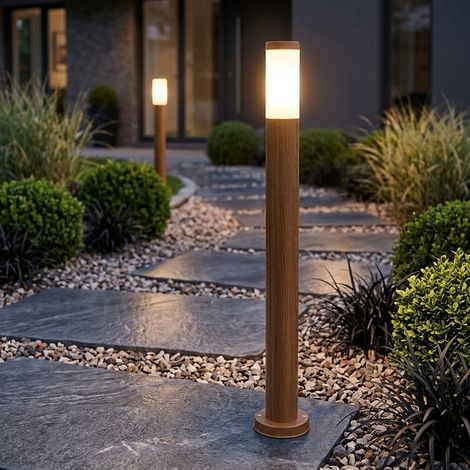 Lampadaire, lampe d'extérieur, lampe de jardin, lampadaire, lampe de chemin, terrasse IP44, acier inoxydable aspect bois, 1x douille E27, DxH 12,7x110 cm, lot de 2 (1/5)