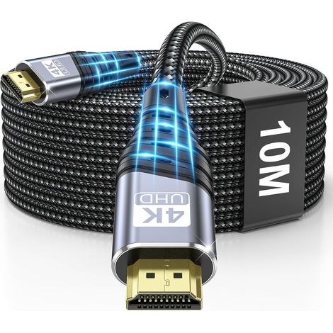 Câble HDMI 2.0 10M, 4K Câble HDMI 4K@60Hz Haute Vitesse 18 Gbps Supporte 7eARC HDCP 2.23 DTS:X Dolby Atmos Compatible avec HDTV, PS5/4/3, Xbox Series X/S, Monitor (1/5)