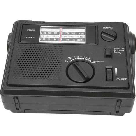 Handkurbel-Dynamo-LED-Radio, Handkurbel-Taschenlampe, Mehrband-FM/AM/WB-Radio, tragbares Outdoor-Notfallradio (Schwarz) (1/5)