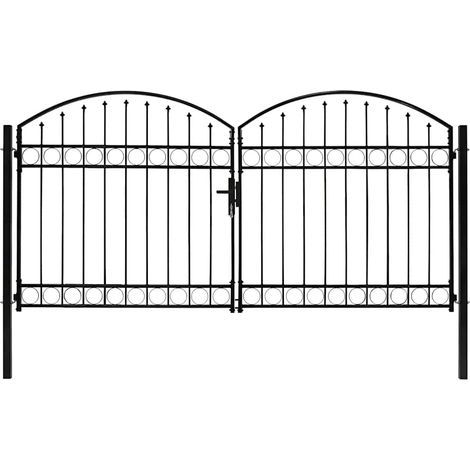 Vidaxl – Portail fer et acier double porte 300x150 cm – Arc en acier – Revêtement anti-corrosion – Sécurisé avec serrure et poignée (1/3)