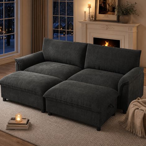 Canapé convertible d'angle chenille noire avec pouf OKMYHOME (1/5)