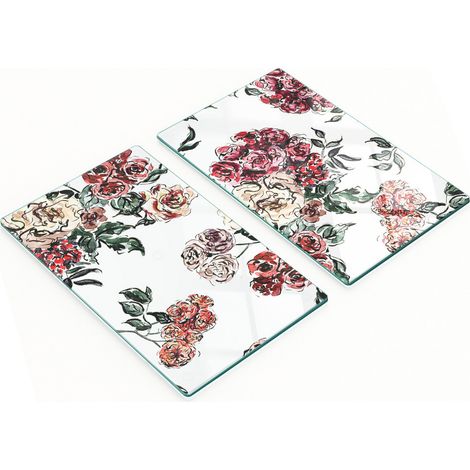 Set Küchenbretter aus gehärtetem Glas mit Rosenmuster, 2 x 30 x 52 cm (1/5)